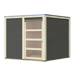 Abri de jardin en bois vitrifié gris 19mm Qubic de 6.05m² Karibu