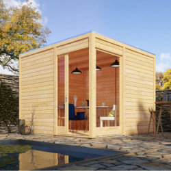 Abri en bois massif 28mm toit plat Qubu Eck 9.24m² - Karibu