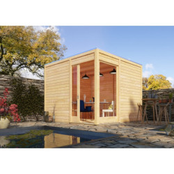 Abri en bois massif 28mm toit plat Qubu Eck 9.24m² - Karibu