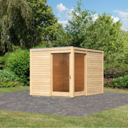 Abri en bois massif 28mm toit plat Qubu Eck 9.24m² - Karibu
