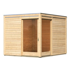Abri en bois massif 28mm toit plat Qubu Eck 9.24m² - Karibu