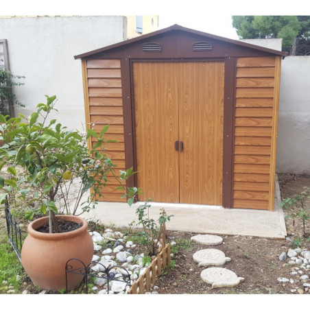 Abri de jardin 4,6m² en métal aspect bois + kit d'ancrage - X-METAL