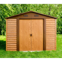 Abri de jardin 4,6m² en métal aspect bois + kit d'ancrage - X-METAL