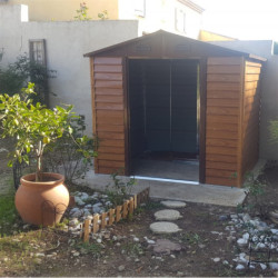 Abri de jardin 4,6m² en métal aspect bois + kit d'ancrage - X-METAL