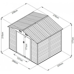 Abri de jardin 6,62m² métal aspect bois + kit d'ancrage - X-METAL