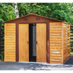 Abri de jardin 6,62m² métal aspect bois + kit d'ancrage - X-METAL