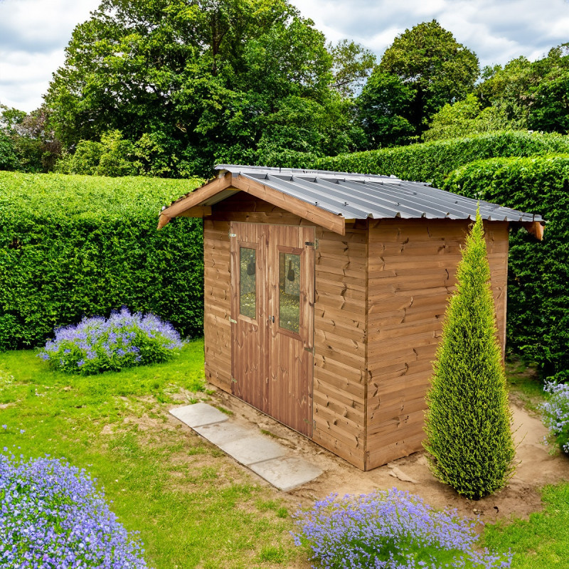 Abri en bois thermo traité 7,04m² Therma + toit acier HABRITA