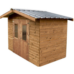 Abri en bois thermo traité 7,04m² Therma + toit acier HABRITA