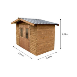 Abri en bois thermo traité 7,04m² Therma + toit acier HABRITA