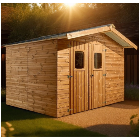 Abri de jardin en bois thermowood 10,60m² + toit acier - HABRITA