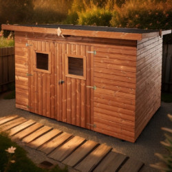 Abri en bois thermowood Theora 7,33m² + toiture Onduline HABRITA