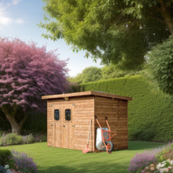 Abri en bois thermowood Theora 7,33m² + toiture Onduline HABRITA