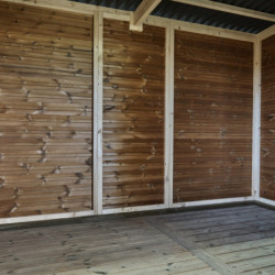 Abri en bois thermowood Theora 7,33m² + toiture Onduline HABRITA