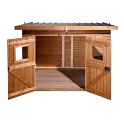 Abri en bois thermowood Theora 6,45m² + toiture en acier HABRITA