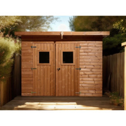 Abri en bois thermowood Theora 6,45m² + toiture en acier HABRITA