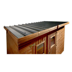 Abri en bois thermowood Theora 6,45m² + toiture en acier HABRITA