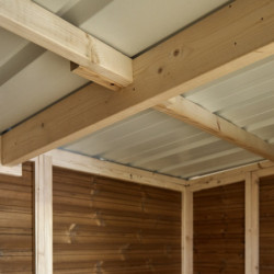 Abri en bois thermowood Theora 6,45m² + toiture en acier HABRITA