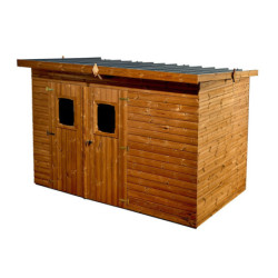 Abri en bois thermowood Theora 7,33m² + toit plat en acier HABRITA