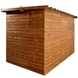 Abri en bois thermowood Theora 7,33m² + toit plat en acier HABRITA