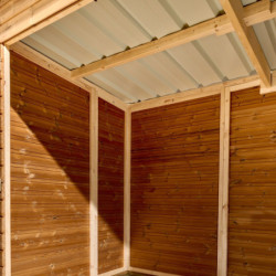 Abri en bois thermowood Theora 7,33m² + toit plat en acier HABRITA