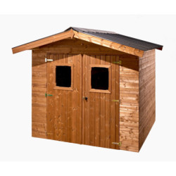 Abri bois thermowood 7,81m² Thermabri + toiture en acier HABRITA