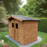 Abri bois thermowood 7,81m² Thermabri + toiture en acier HABRITA