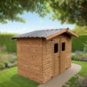 Abri bois thermowood 7,81m² Thermabri + toiture en acier HABRITA