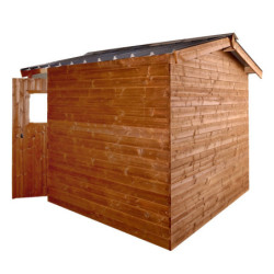 Abri bois thermowood 7,81m² Thermabri + toiture en acier HABRITA