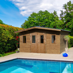 Abri bois thermowood 15,14m² Thermabri + toiture en acier HABRITA