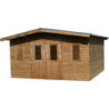 Abri bois thermowood 15,14m² Thermabri + toiture en acier HABRITA