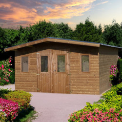 Abri bois thermowood 19,69m² Thermabri + toiture en acier HABRITA