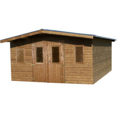Abri bois thermowood 19,69m² Thermabri + toiture en acier HABRITA