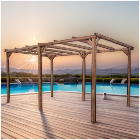 Pergola en bois thermowood THONON 14,80m² sans couverture HABRITA