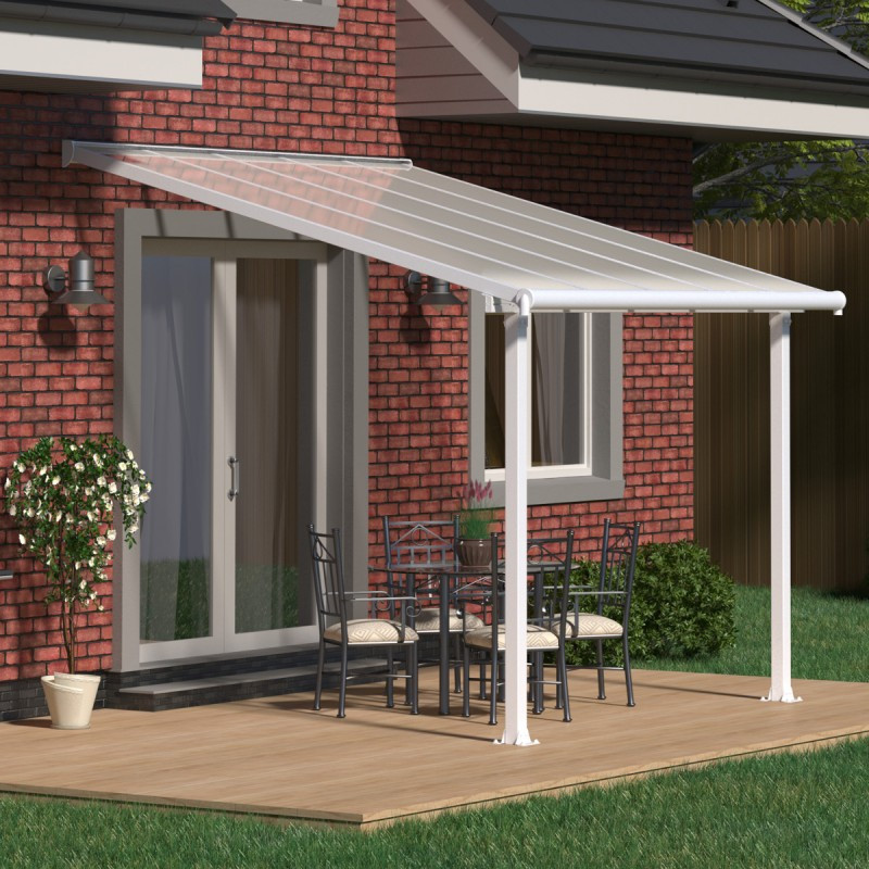 Pergola adosée 3x3m en alu blanc et polycarbonate 16mm OLYMPIA - Palram - Canopia