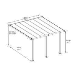 Pergola adossée en alu gris 3x4,25m + polycarbonate 16mm Olympia- Palram - Canopia