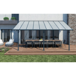 Pergola adossée grise 3x5,46m polycarbonate 16mm Olympia - Palram - Canopia