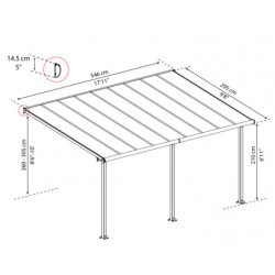 Pergola adossée grise 3x5,46m polycarbonate 16mm Olympia - Palram - Canopia