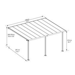 Pergola adossée blanche avec toit polycarbonate 16mm de 3x5,46m - Palram - Canopia