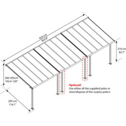 Grande pergola grise 3x9,15m + polycarbonate 16mm Olympia - Palram - Canopia