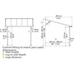 Grande pergola grise 3x9,71m Olympia avec polycarbonate 16mm - Palram - Canopia