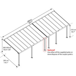 Grande pergola grise 3x9,71m Olympia avec polycarbonate 16mm - Palram - Canopia
