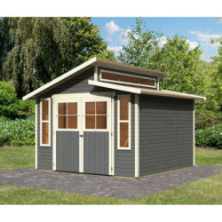 Abri de jardin gris 9,24m²  Grauburg 7 bois/gris - toit en gradins - Karibu