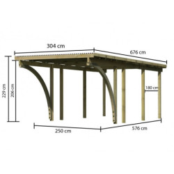 Carport en bois autoclave de 20,5m²  avec poteaux arqués - Karibu