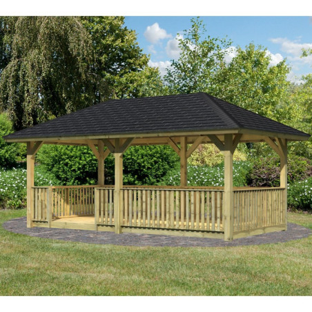 Kiosque  en bois Bergen 2 avec plancher et balustrade – Karibu