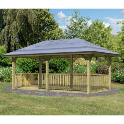 Kiosque  en bois Bergen 2 avec plancher et balustrade – Karibu