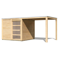 Abri en bois massif 19mm  avec appentis Qubic 6,05m² - Karibu