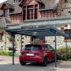 Carport Mistral 1 voiture en aluminiim gris et PC - 15m² - Trigano