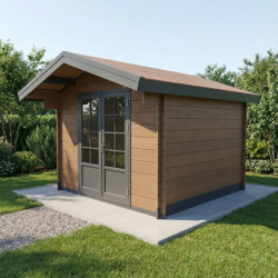 Abri de jardin composite aspect bois 14,44m² porte alu Woodlife