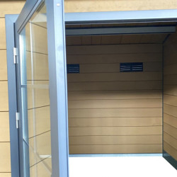 Abri de jardin composite aspect bois 14,44m² porte alu Woodlife