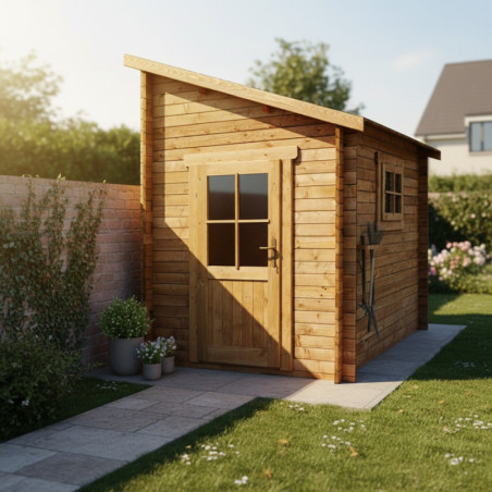 Abri adossé en bois traité 5,96m² - Madriers 28mm Gardy Shelter